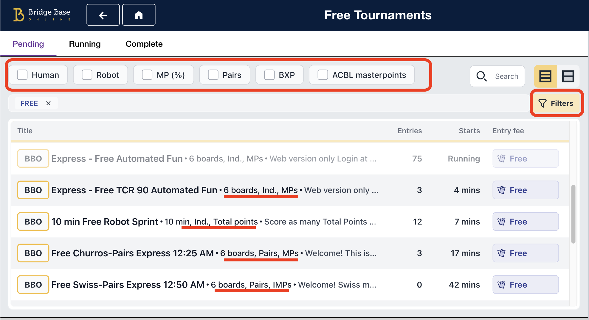 new tournament list look